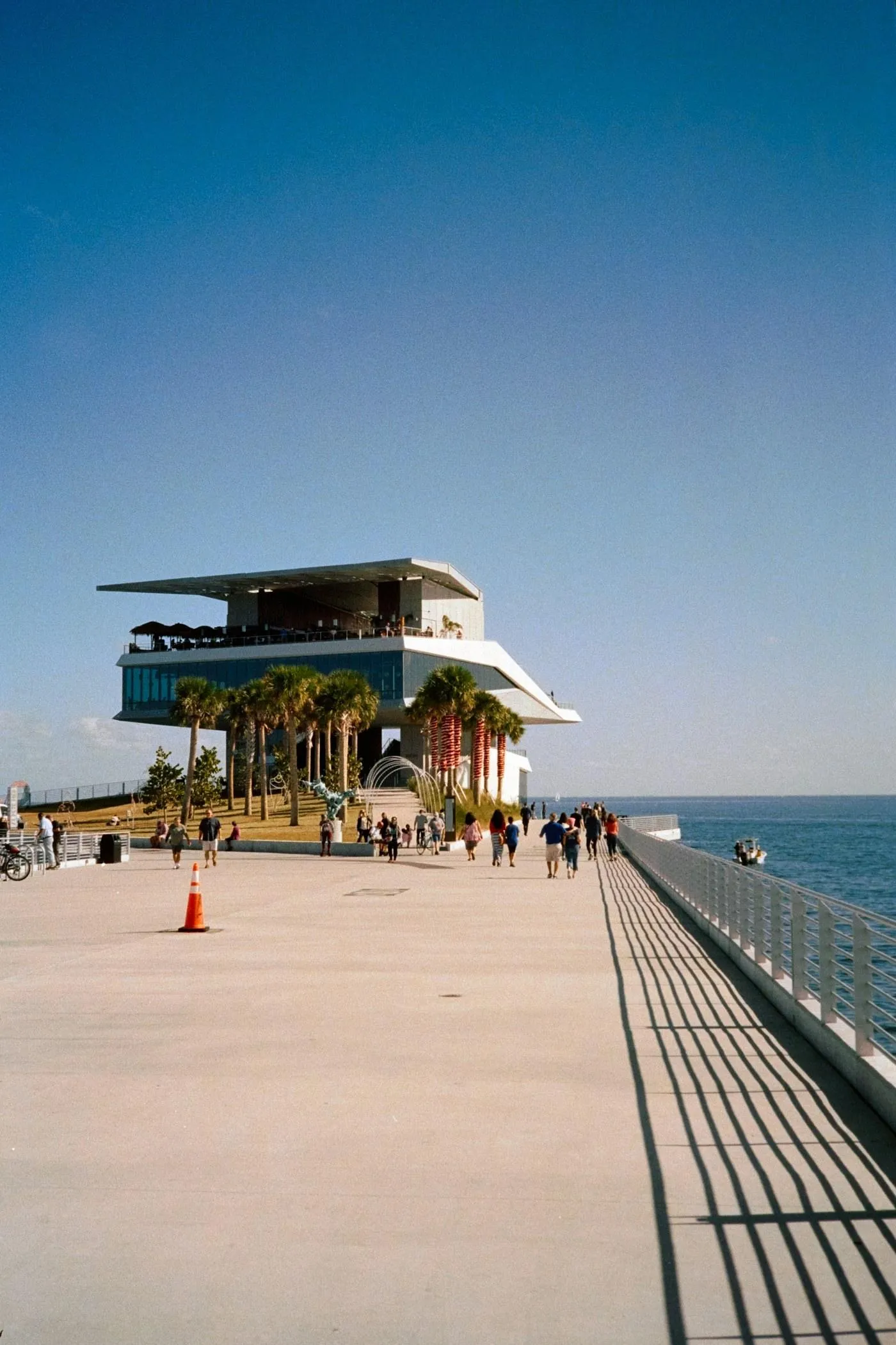 The St. Pete Pier stretching out over the water under a clear blue sky